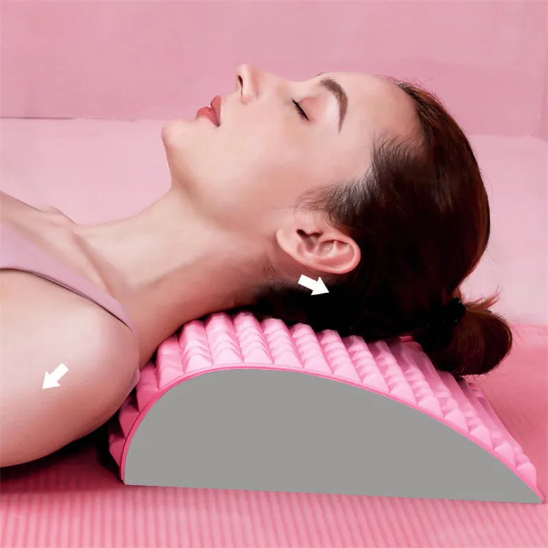 Blue EVA foam back stretcher pillow for lumbar support and acupressure massage.