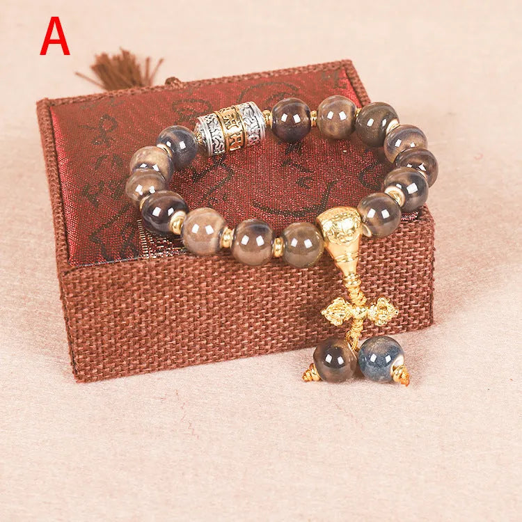 Men's gradient ceramic chain bracelet with coloured yonghe blessing craft beads and polished 12-13mm coloured glaze components