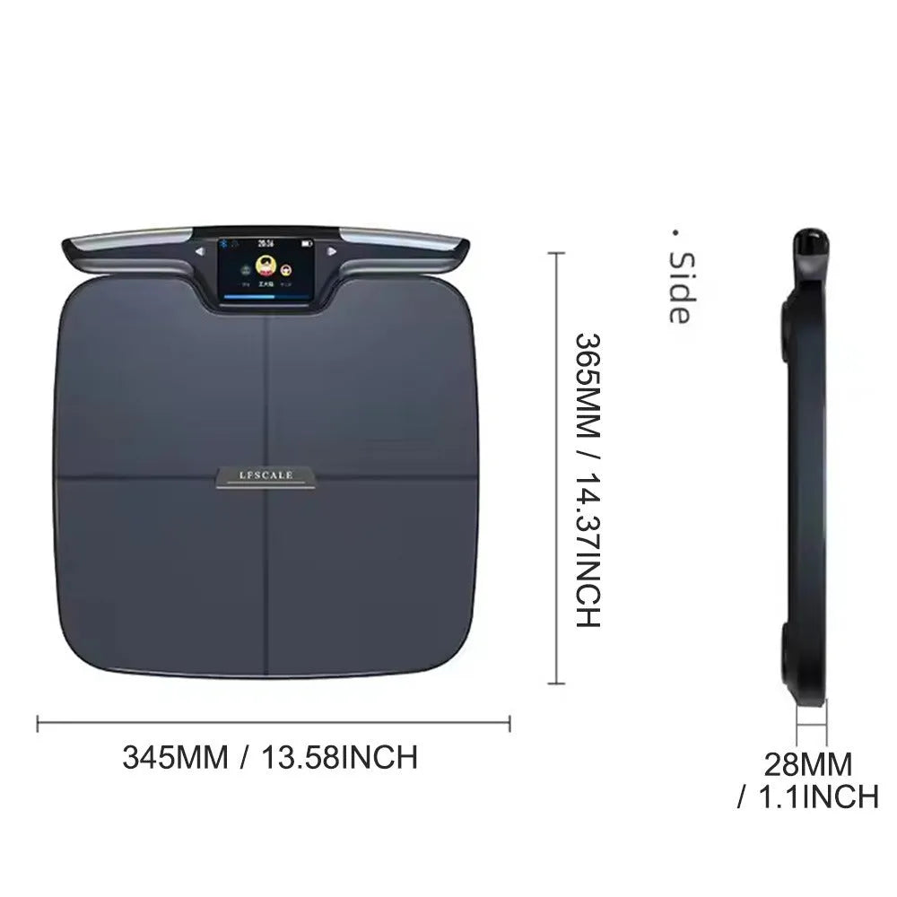 Black square eight-electrode intelligent body fat weighing scale on a floor