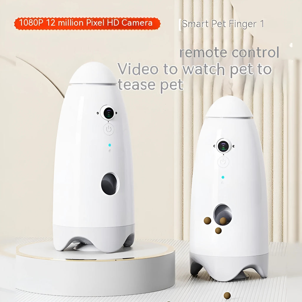 White ABS automatic pet feeder with 1080p camera for cats and dogs, 270mm x 120mm