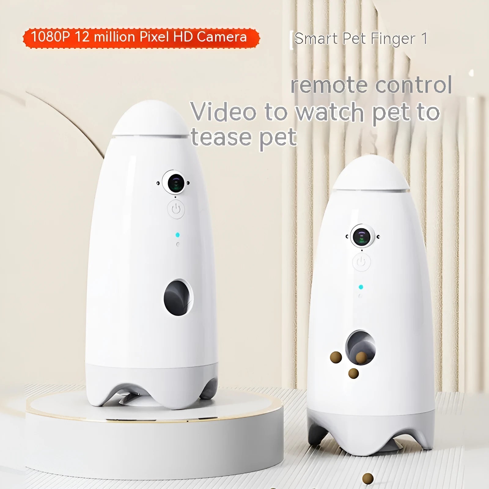 White ABS automatic pet feeder with 1080p camera for cats and dogs, 270mm x 120mm
