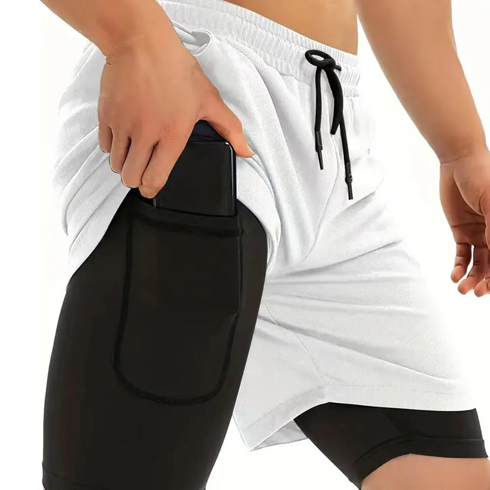 Men's camouflage double-layer sports shorts in cotton blend fabric with milk silk lining