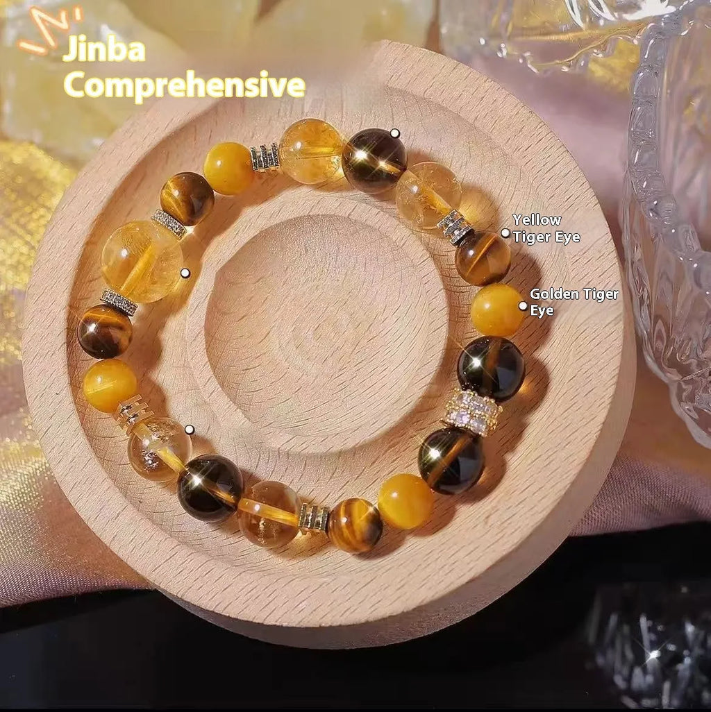 Natural yellow 10mm crystal bead bracelet with handmade unisex design