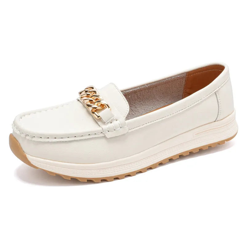 Women's one-pedal loafer PU upper round toe solid colour beige black brown blue casual shoe