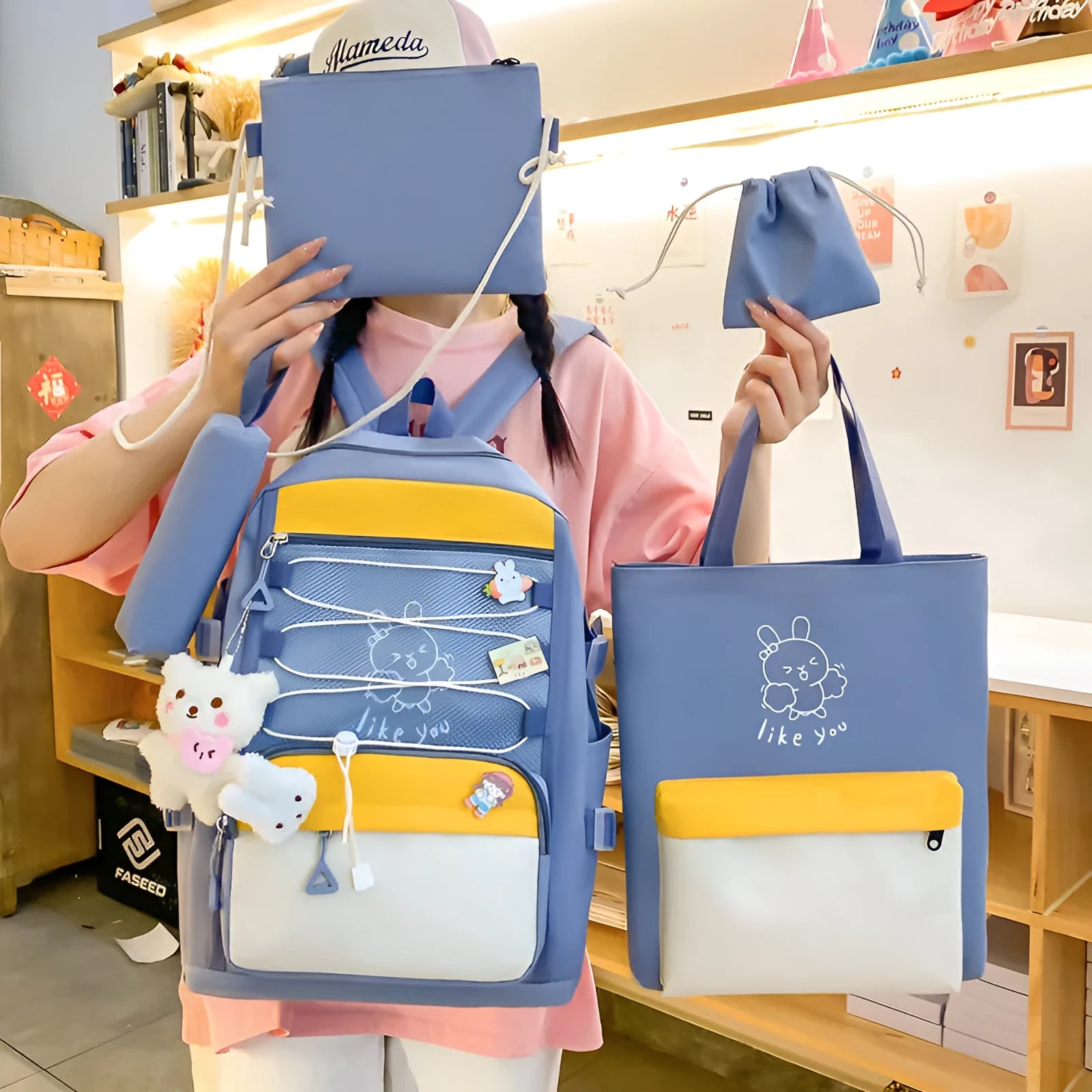 Lightweight student backpack with curved shoulder straps in solid colour options
