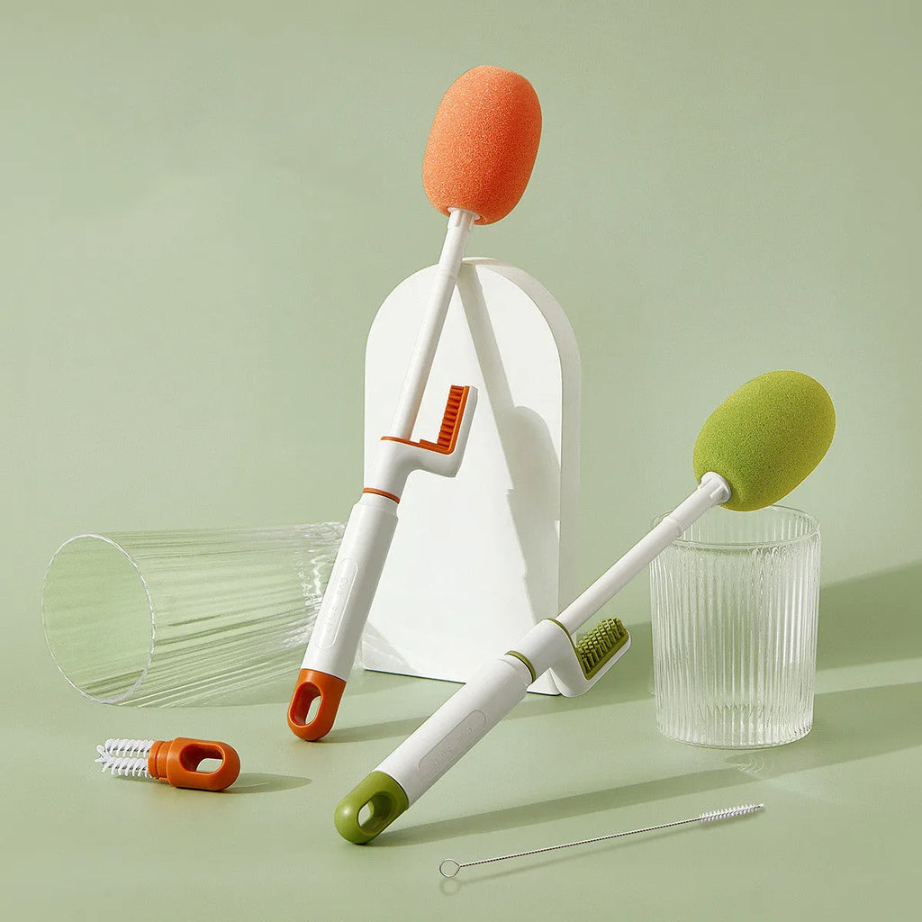 Long handle plastic cup brush for bottle cleaning in orange colour option