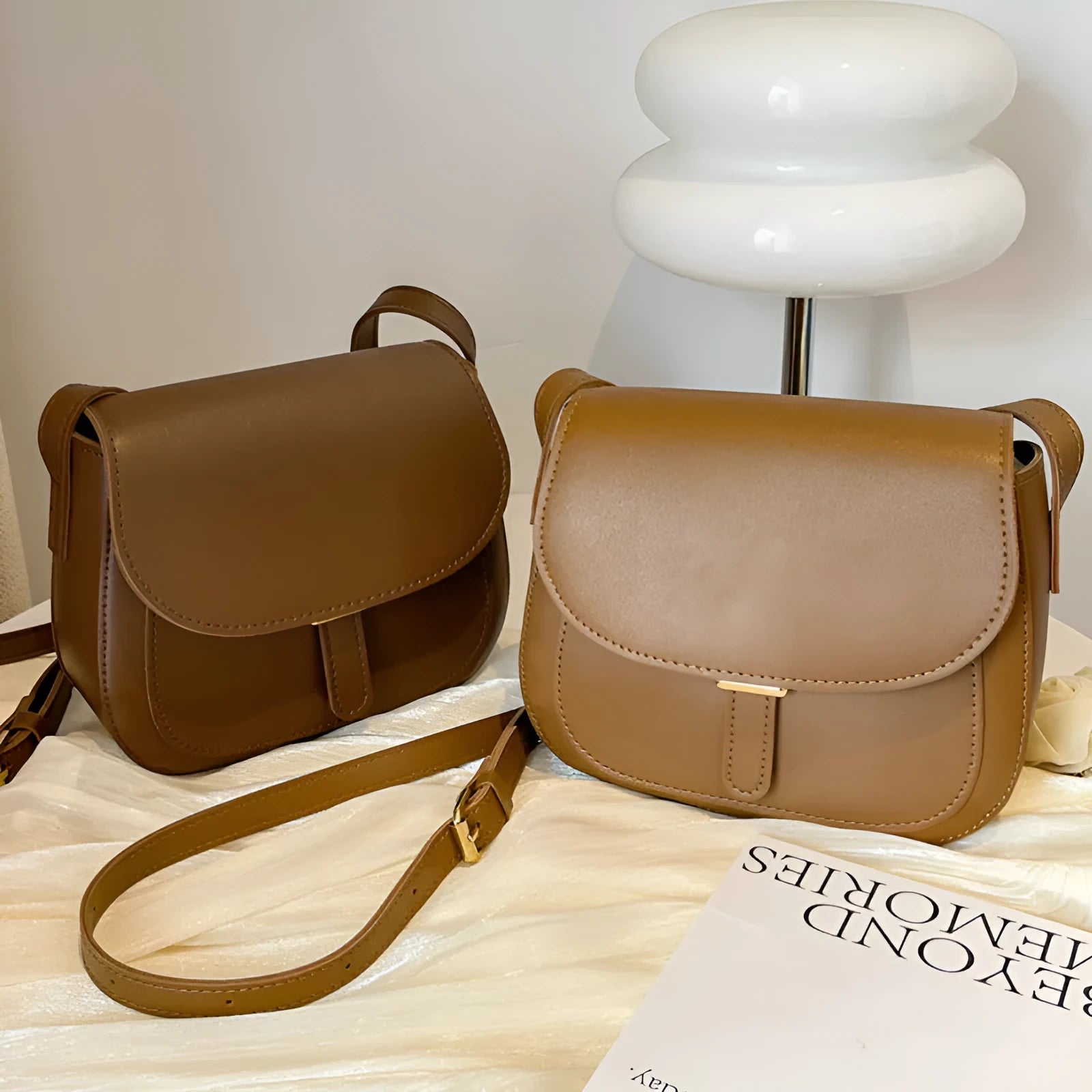 Small square PU crossbody bag for women in black, brown, and coffee with single shoulder strap