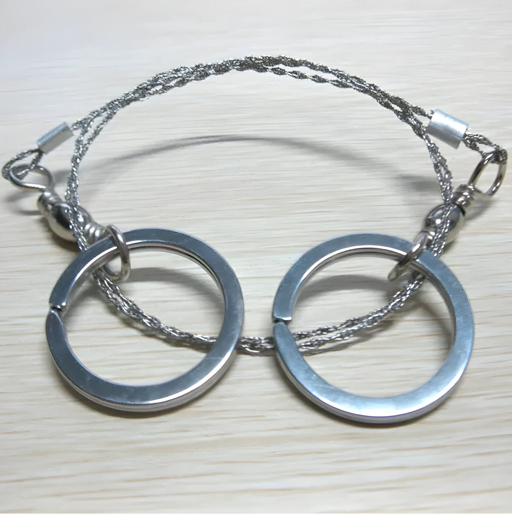 55cm stainless steel survival wire saw with pull rings for outdoor cutting tasks