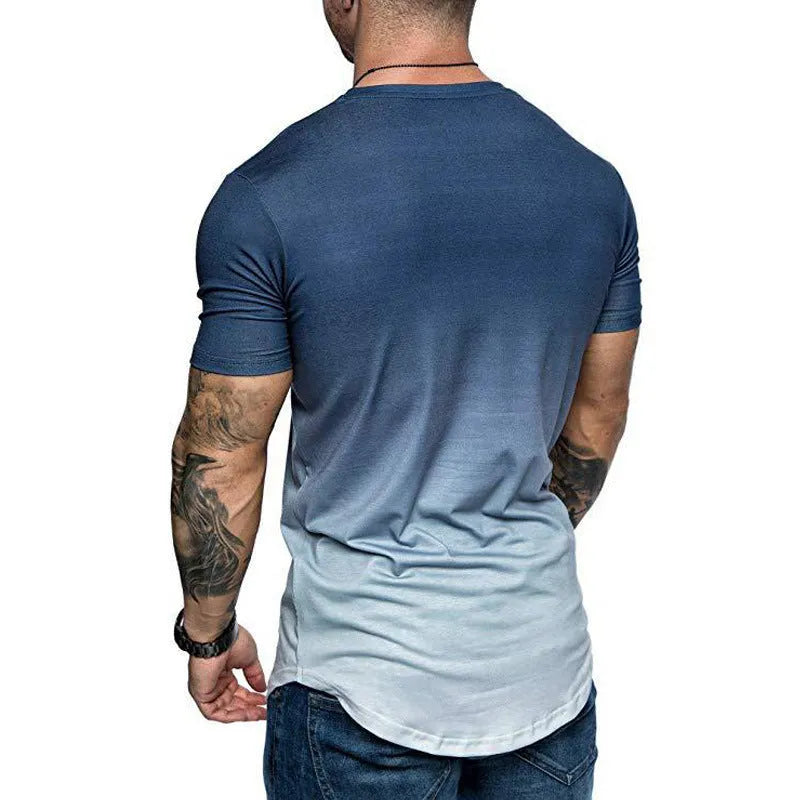 Men's gradient T-shirt with round neck and short sleeves in black, red, and white colour options