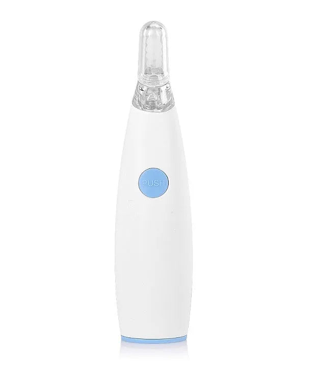 Rotating earwax vacuum cleaner with spiral silicone head, blue, with LED light and multiple attachments