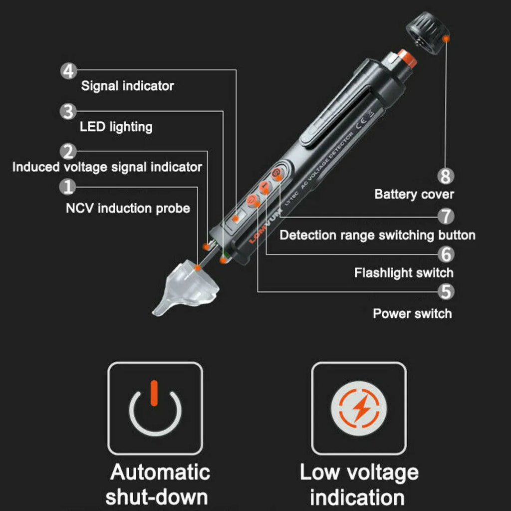 Black intelligent checkpoint test pencil for electrical line detection with sound and light alerts