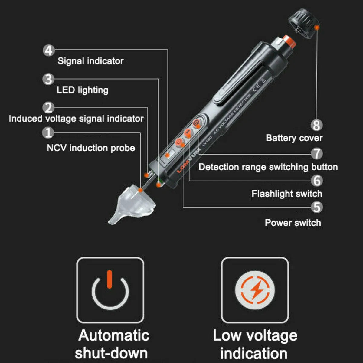Black intelligent checkpoint test pencil for electrical line detection with sound and light alerts