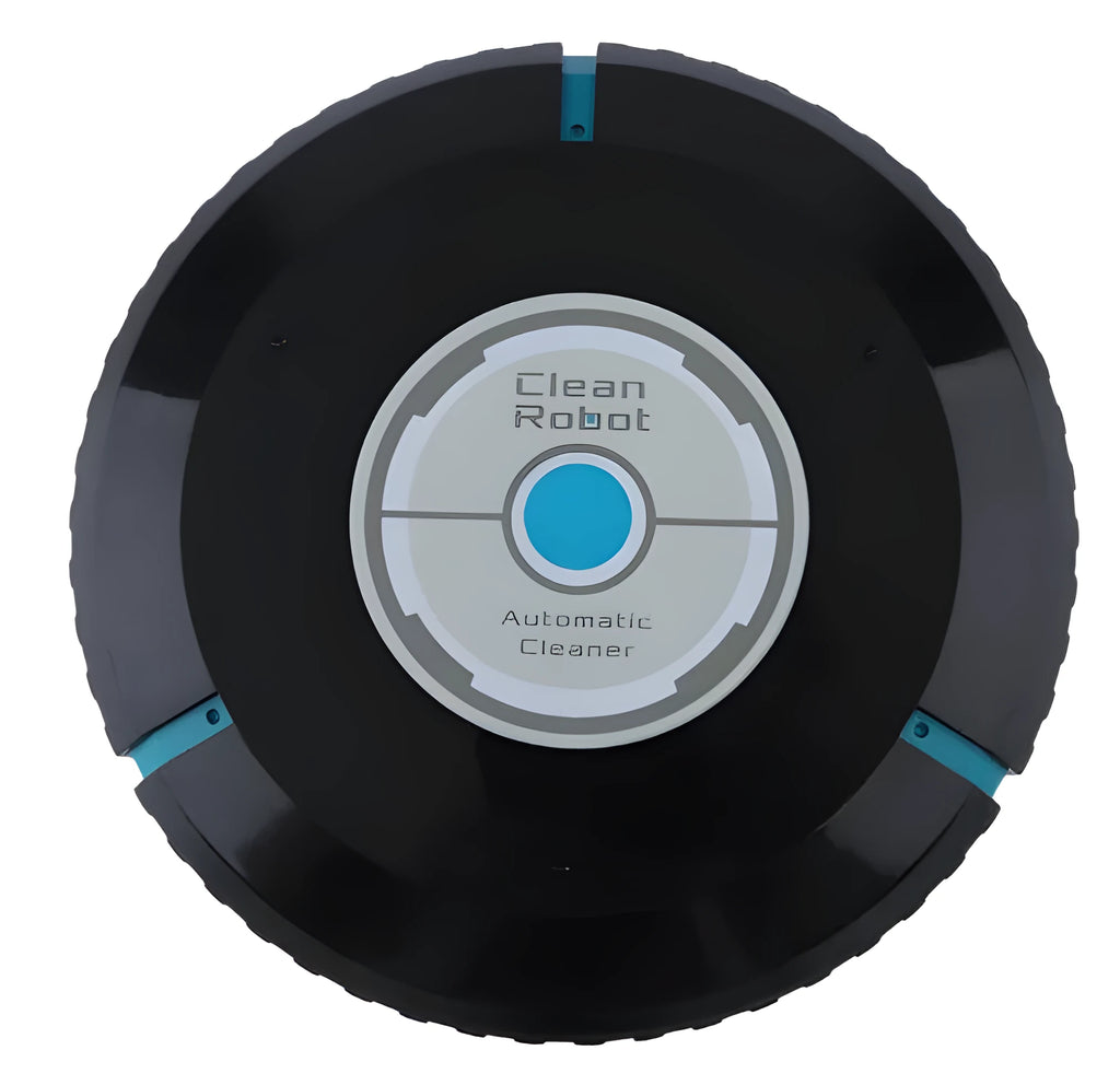 Black auto cleaner robot with microfiber mop on hard floor