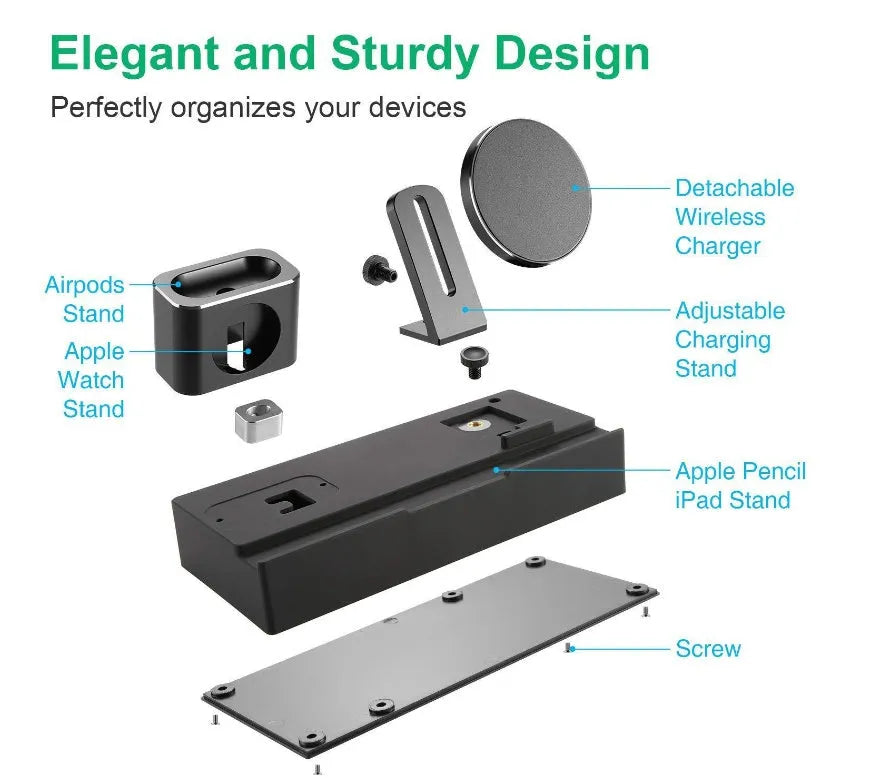 Black eight-port wireless charging bracket with USB ports and fireproof ABS+PC construction