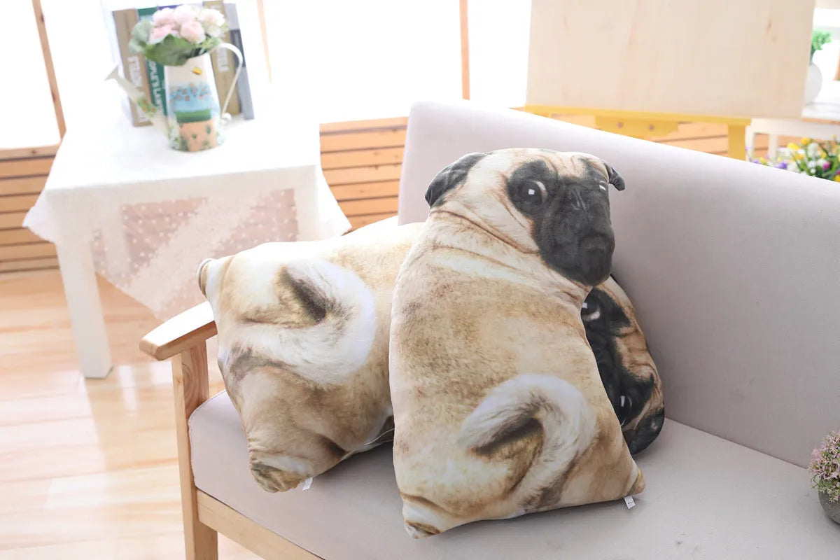 Realistic 3D simulation pug dog plush toy pillow with cotton fill and removable washable cover in 55cm size