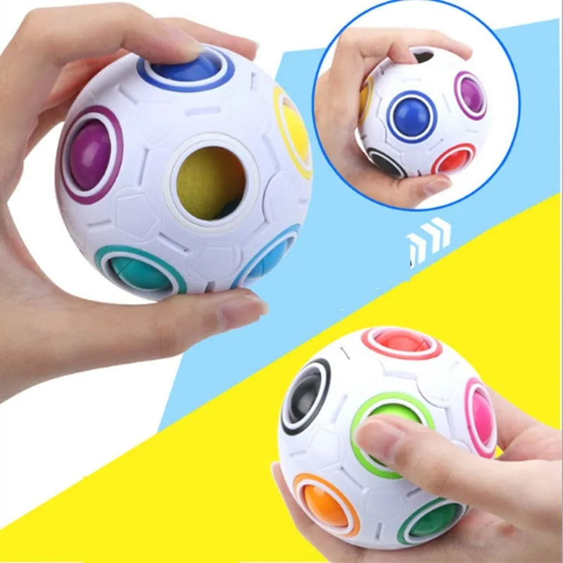 Rainbow coloured ball puzzle toy showing 11 moveable balls inside 7cm plastic sphere