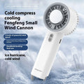 Semiconductor ice cooling handheld fan in ice white with LED lights and USB cable