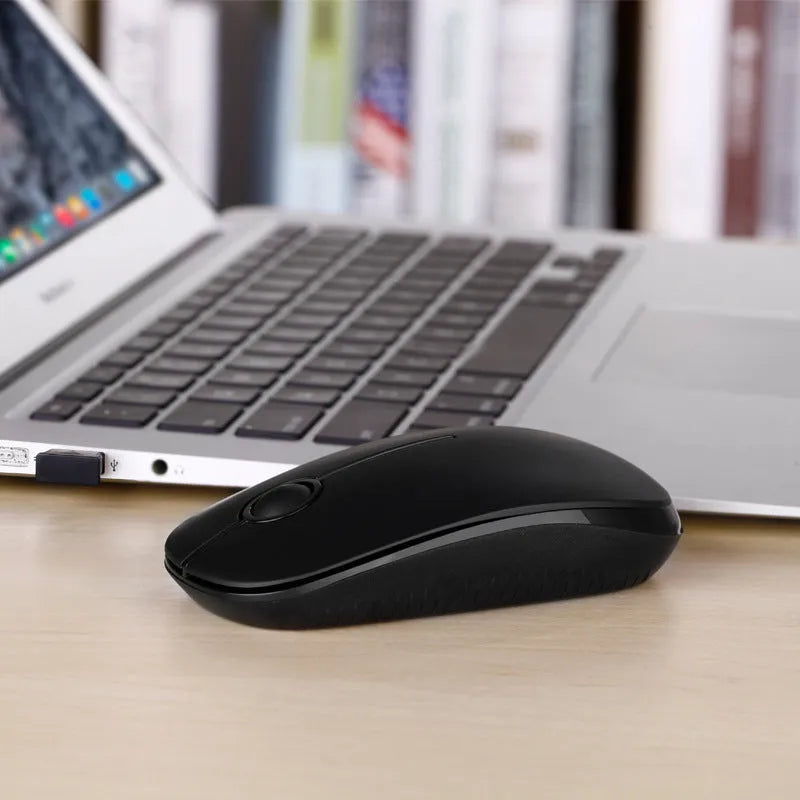 2.4G wireless mouse black colour compact 120x66x36mm design with USB receiver
