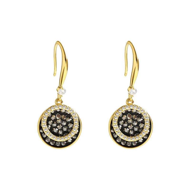 Black geometric alloy hoop earrings with 3.6cm round piece design