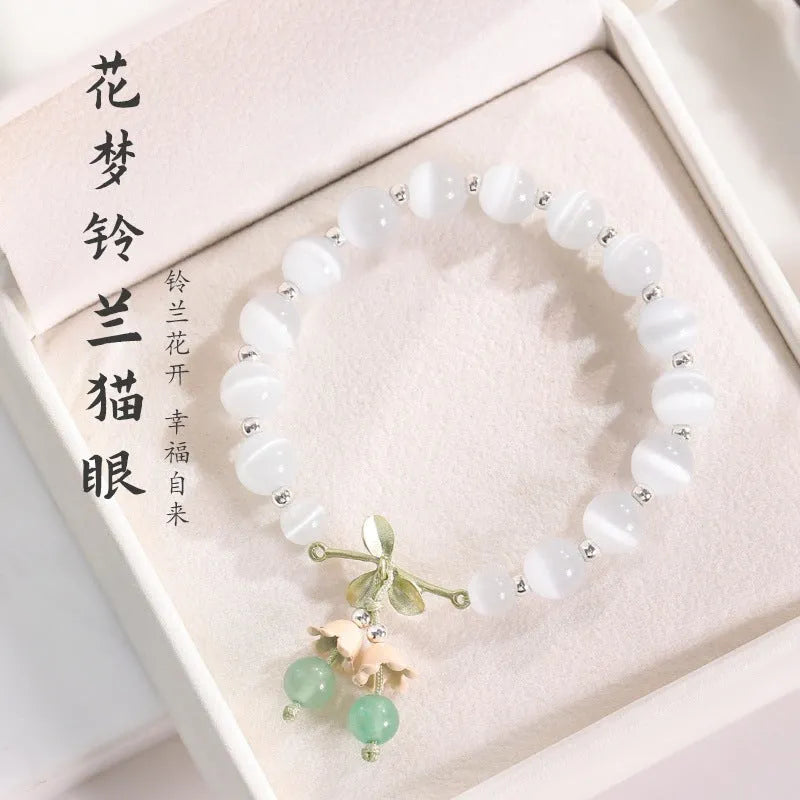 Electroplated cat's eye bracelet with diamond-shaped opal stones in multiple colour options