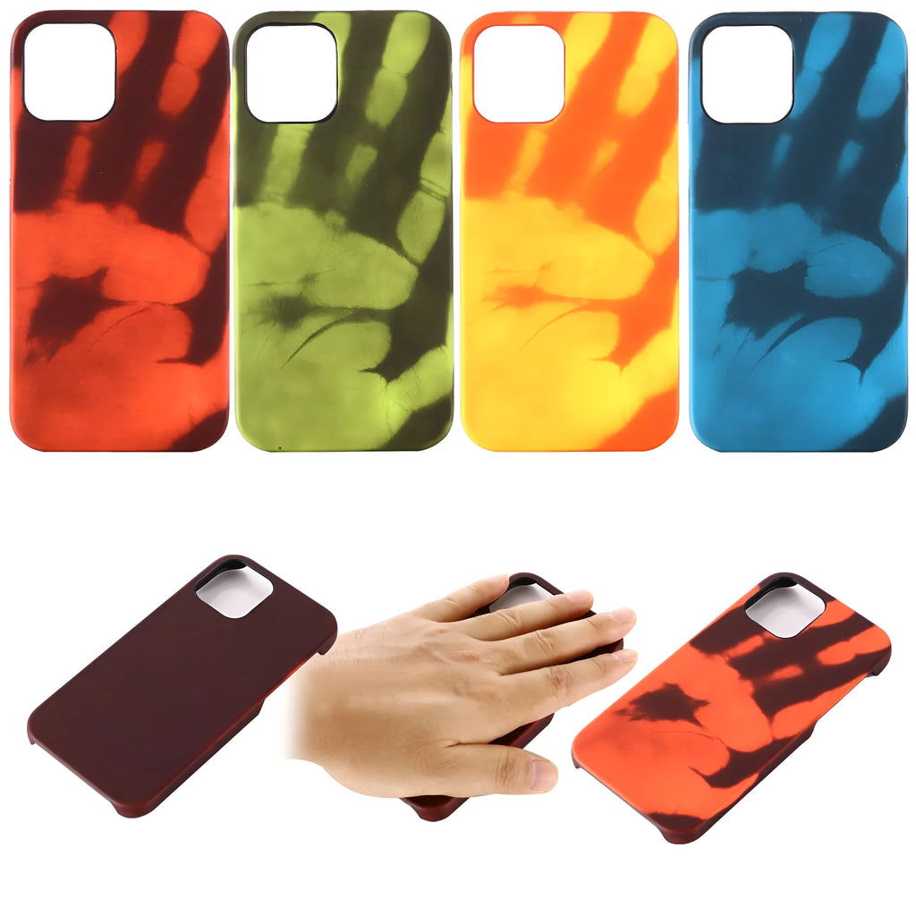 Thermal sensor colour phone cover for iPhone, black to blue colourway, skin PU material, protective case
