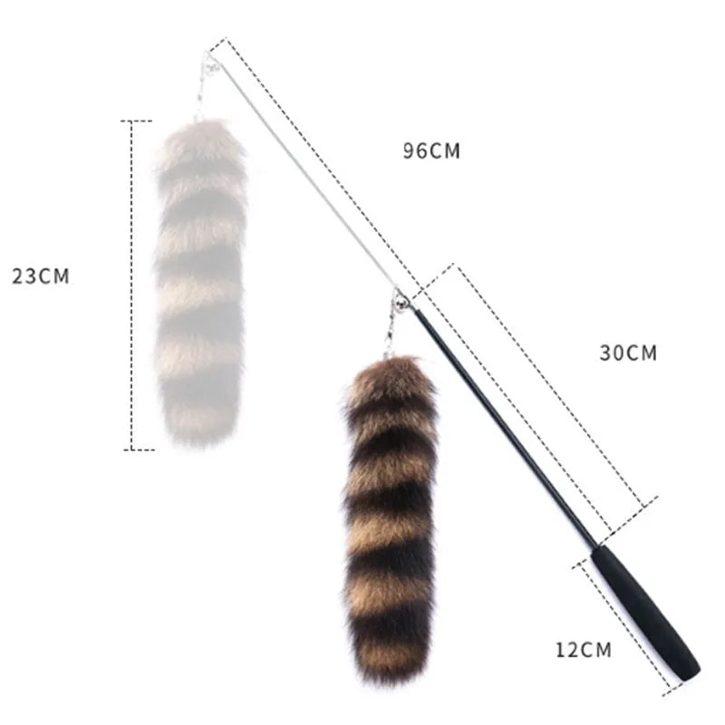 Black cat wand teaser with feather lure and extended elastic string for interactive play