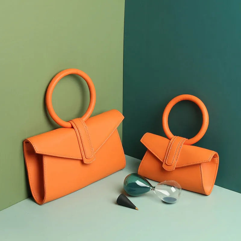 Women's one-shoulder diagonal small pocket envelope bag in cowhide with polyester lining, candy colour