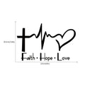 Faith hope love plus wall sticker in black PVC decal 14.6x9cm on a light wall