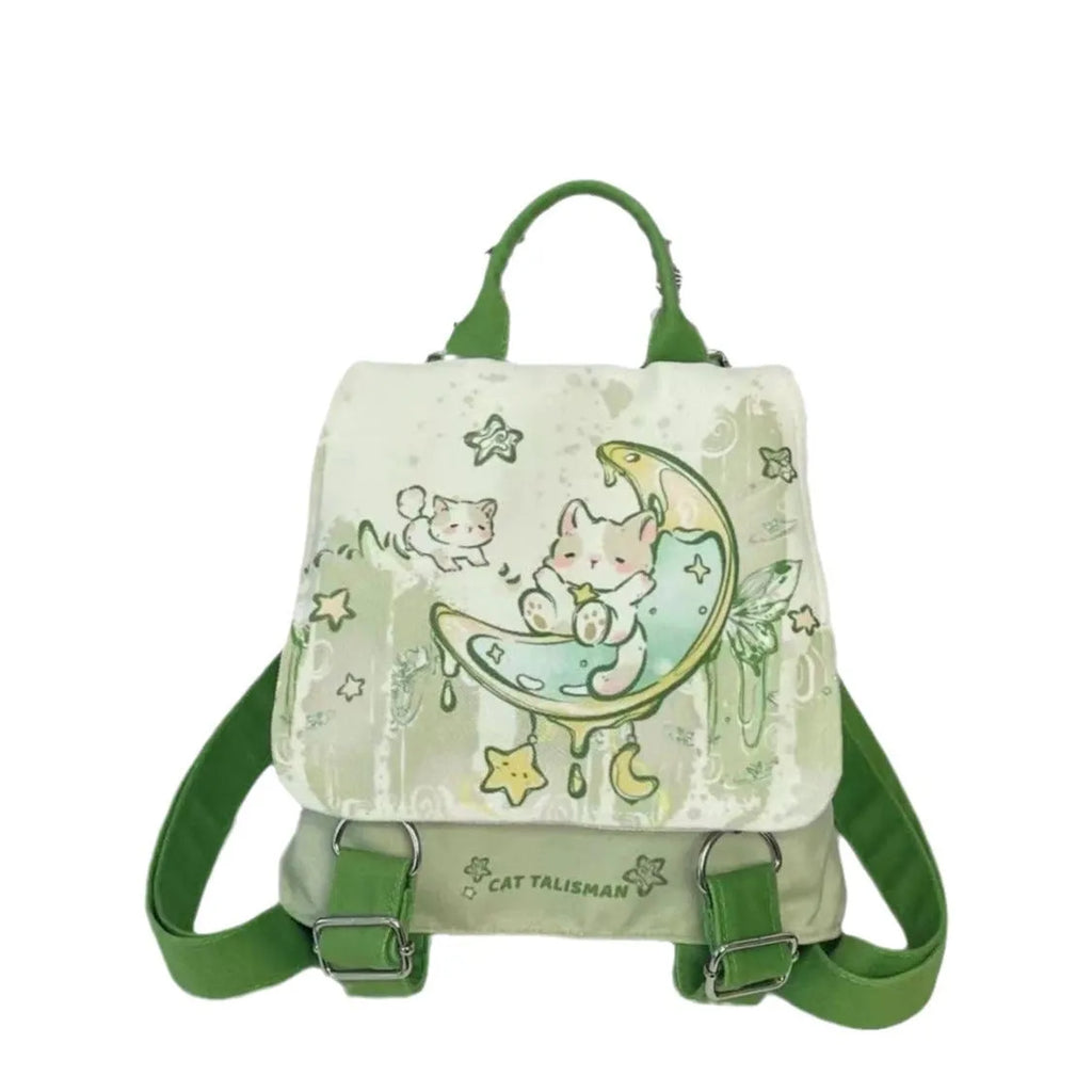 Mint Mambo green cute polyester backpack with spliced design, external sandwich pocket, 23x10x25cm size