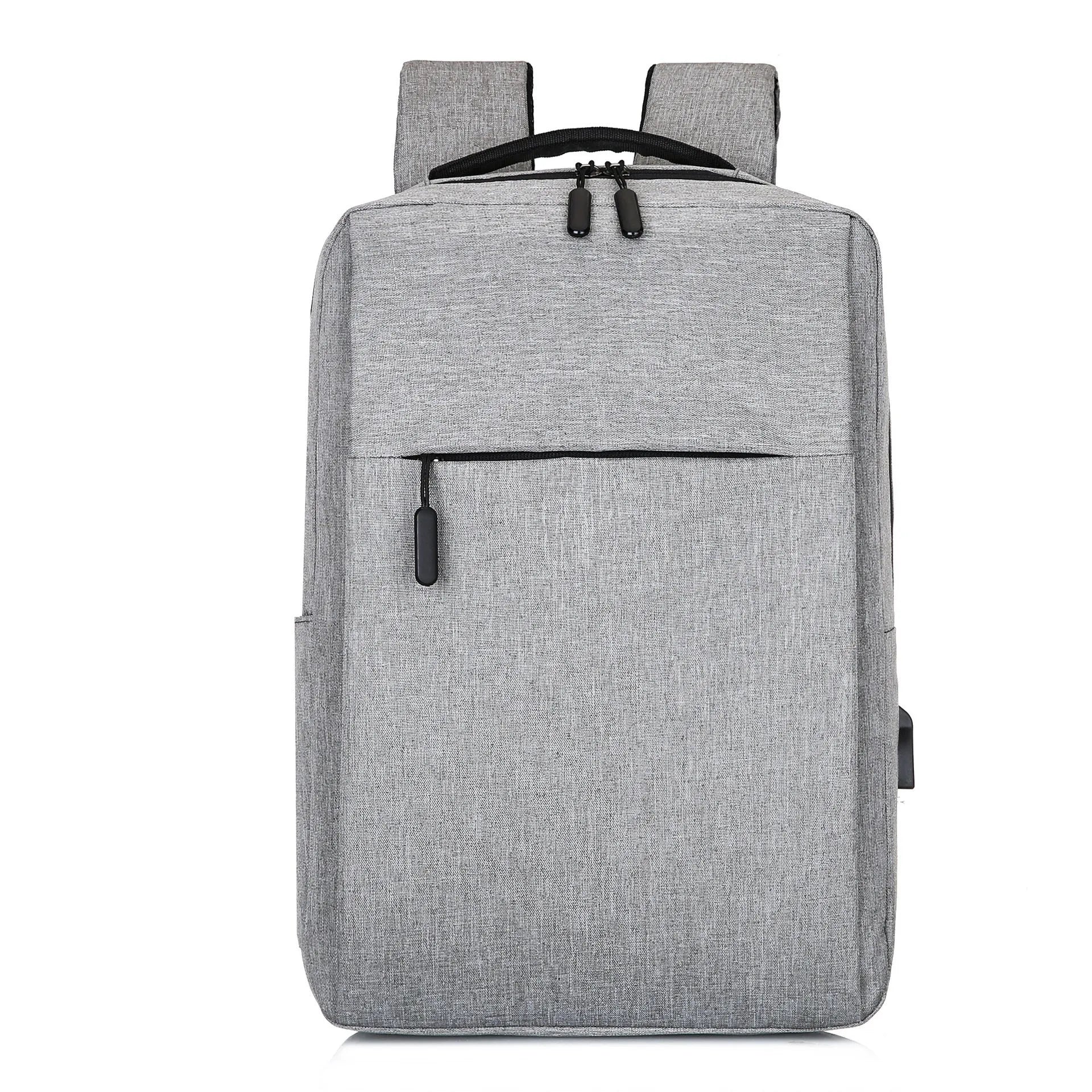 Large black Oxford cloth sports backpack with curved shoulder straps and USB charging port