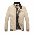 Men's casual jacket in washed pure cotton, four pockets, band collar, Khaki colour, front view size M