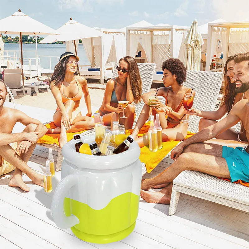 Yellow PVC inflatable ice bucket designed for outdoor parties and camping trips