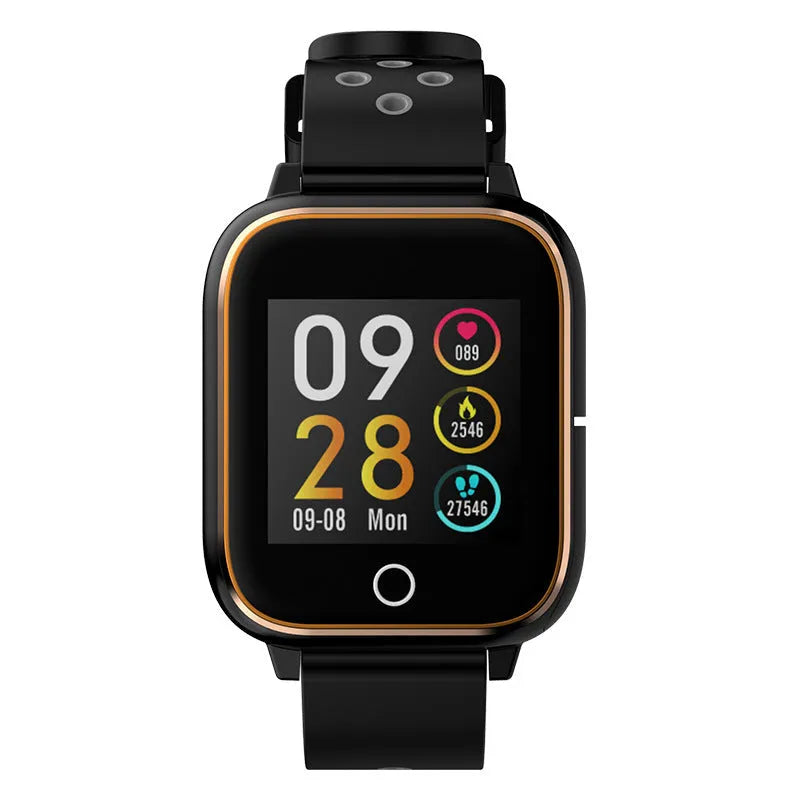 M6 smartwatch with 1.3-inch screen and silicone sport strap in black, shown next to its TWS headset for Bluetooth calls.