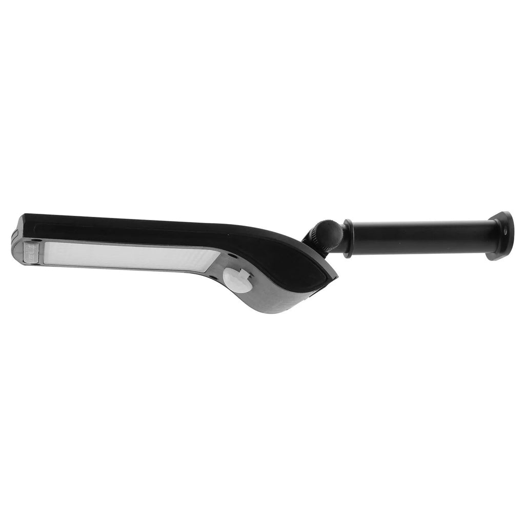 Black solar-powered outdoor wall light with motion sensor, diamond-pattern casing, and adjustable mounting pole.