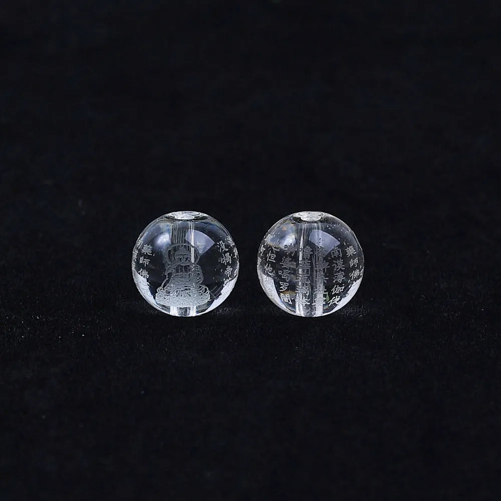 Glass meditation beads engraved with Heart Sutra mantras in three size options