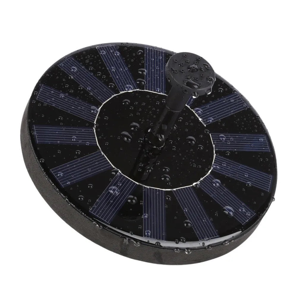 Round solar fountain pump with solar panel for garden ponds and bird baths
