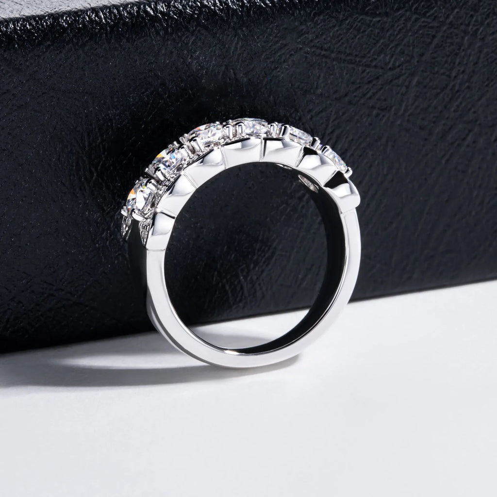 925 silver 18K gold electroplated closed ring with full moissanite and diamond stones, geometric shape, white colour