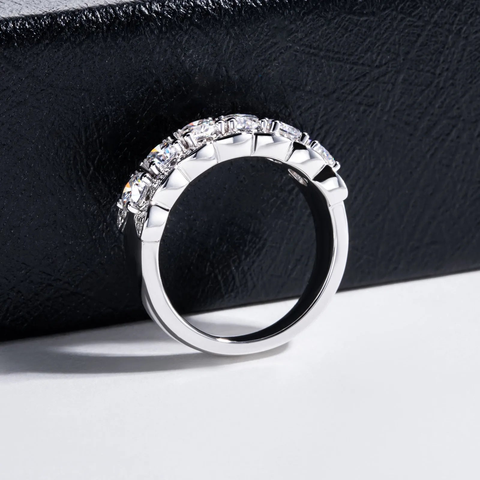 925 silver 18K gold electroplated closed ring with full moissanite and diamond stones, geometric shape, white colour