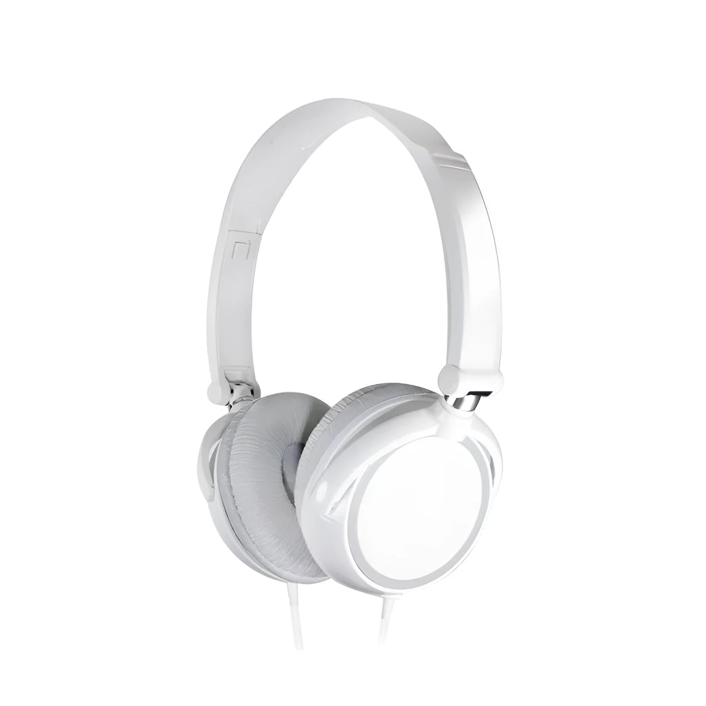 Black folding over-ear wired headphones with adjustable headband and 3.5mm plug