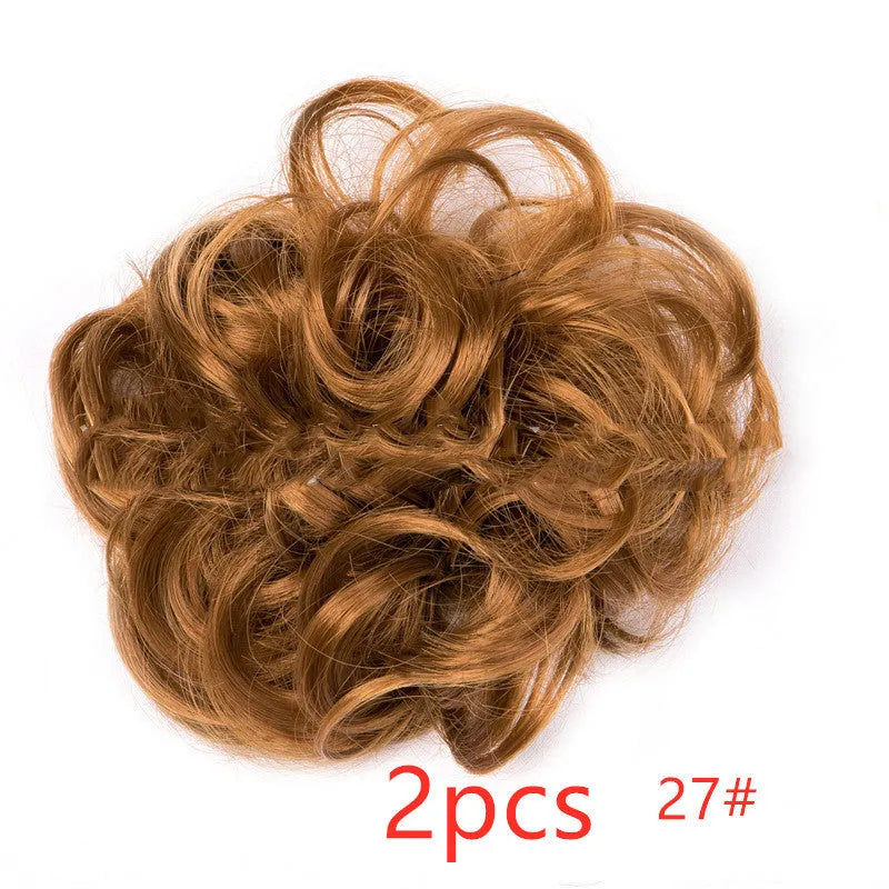 Fluffy drawstring curly hair bun ring set in 1B style with chemical fibre construction, popular in Europe Japan South Korea for women
