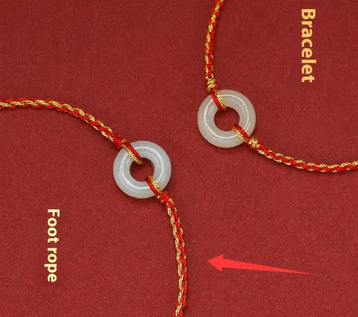Red braided rope Hetian jade bracelet anklet set natural wave style certificate packaging