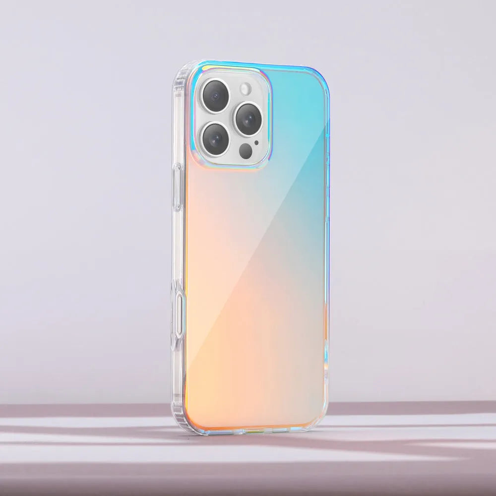 Glossy chameleon colour-changing magnetic suction case for iPhone on a white background.