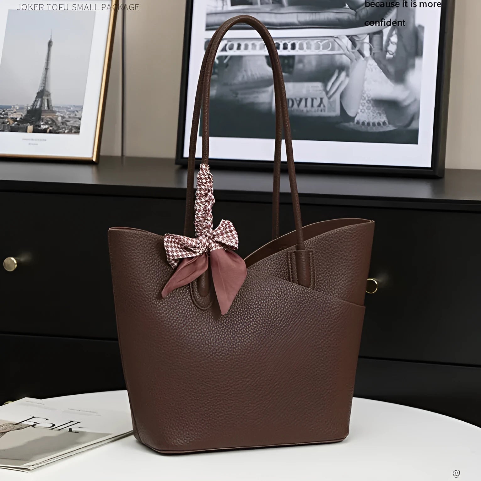 PU leather vertical square shoulder handbag 33x11x25cm in biscuit colour with sewing line detail and single strap