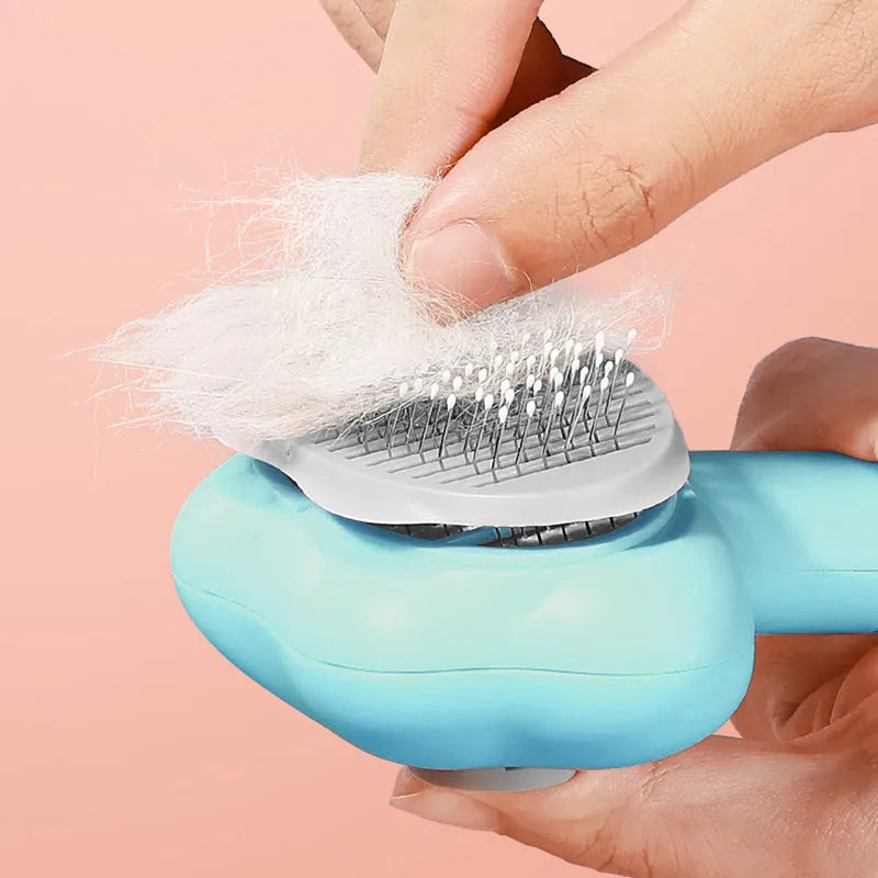 Fine needle pet grooming comb in macaron blue, 18cm long, PP and TPR material, for cats and dogs