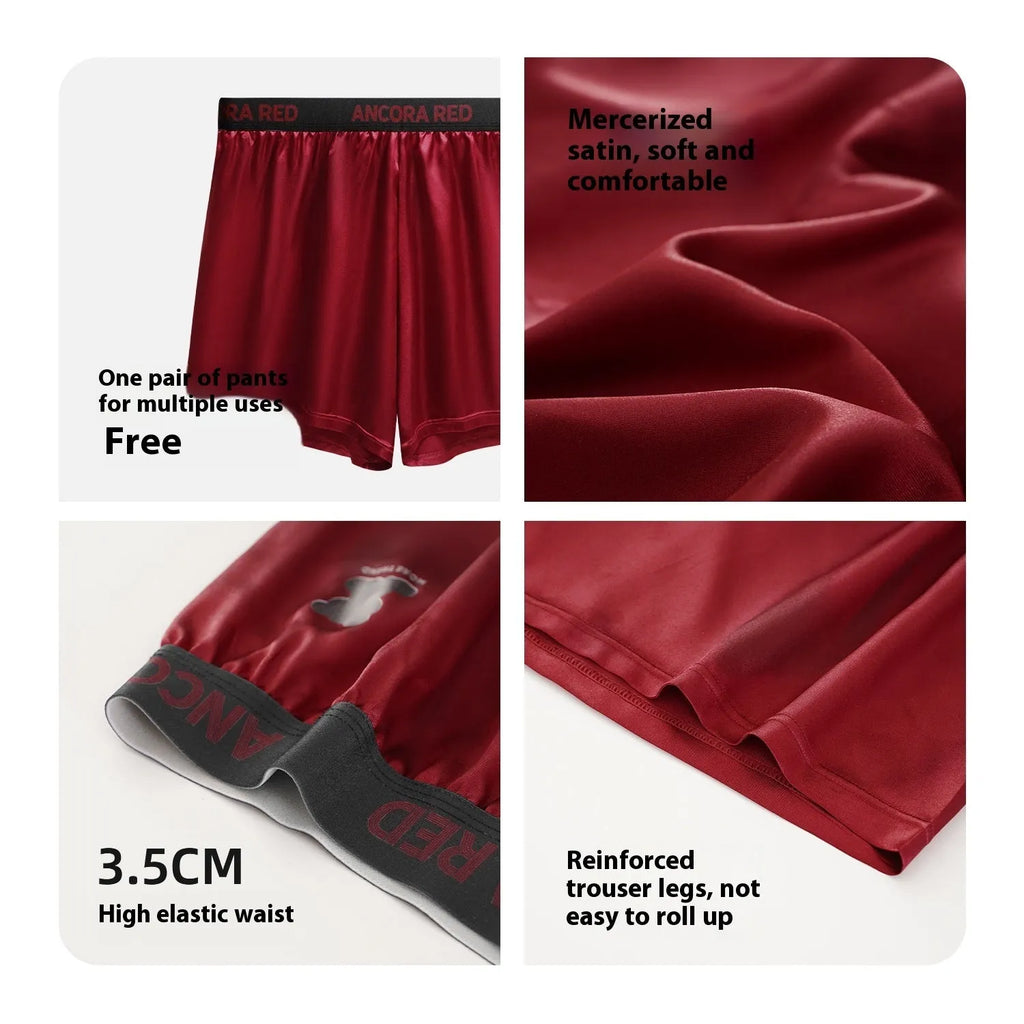 Solid colour men's boxer briefs on a mid waist, shown in black, red, blue, silver, purple, and brown.