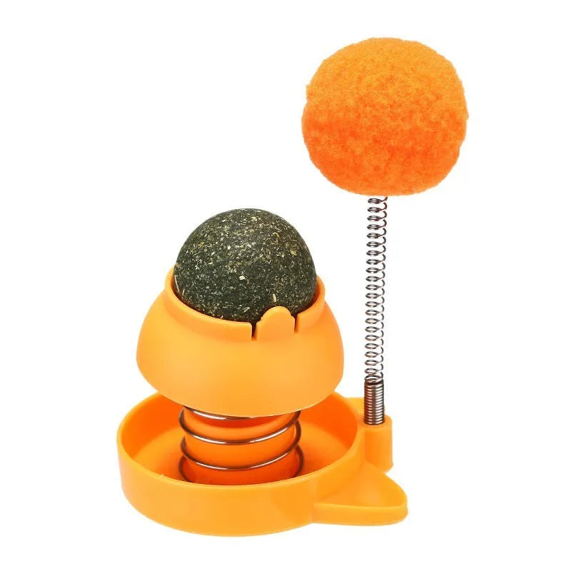 Blue lucky cat mint ball toy with sound module for feline play and hairball management