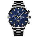 Men's casual luminous quartz wrist watch with calendar date, 9.5mm stainless steel case, black dial with silver needle