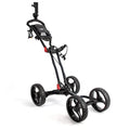Four-wheel foldable aluminium alloy golf trolley with umbrella rack in black expanded view