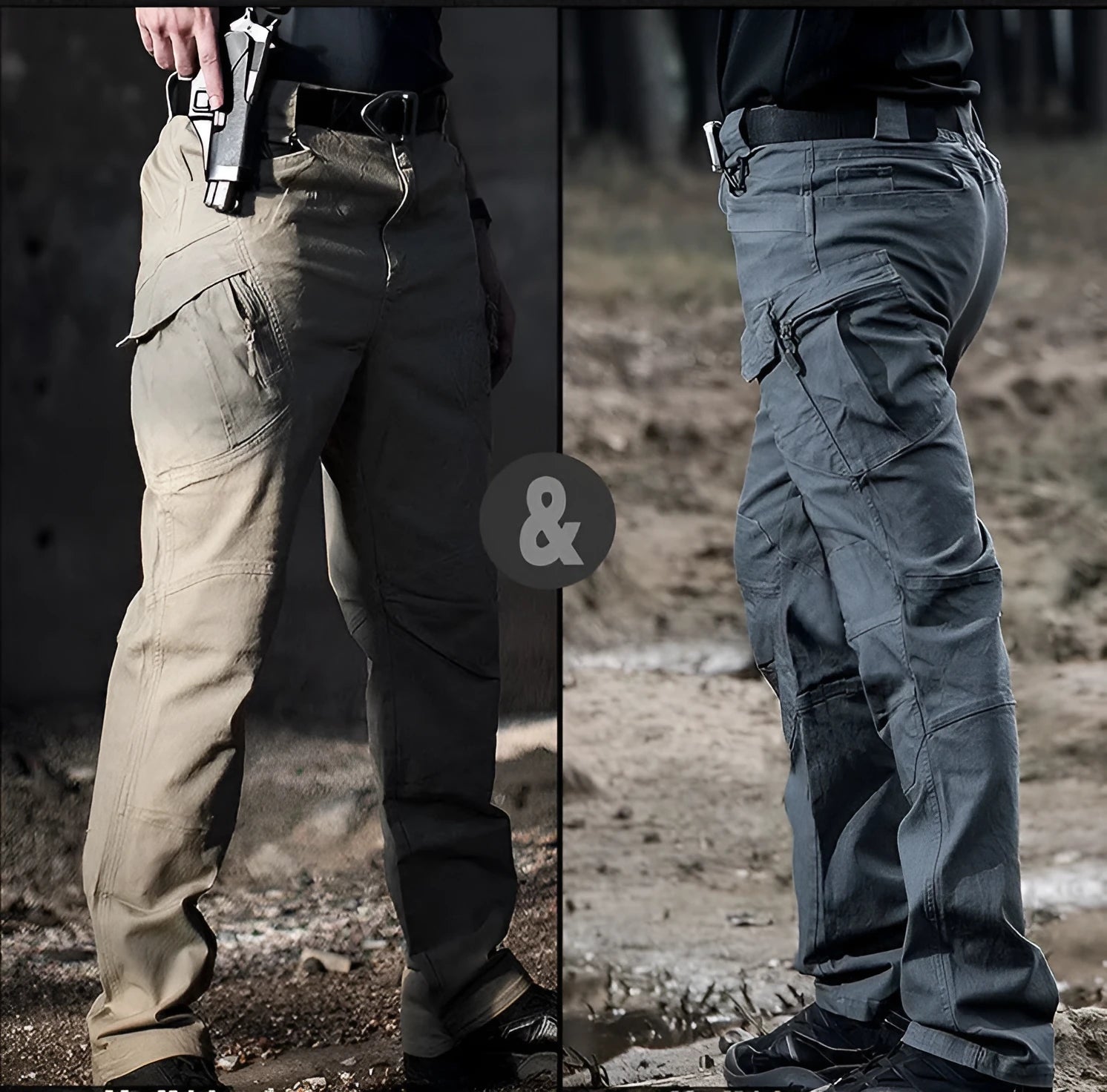 Men's tactical cargo trousers in IX7 ash colour, multi-pocket straight-leg design