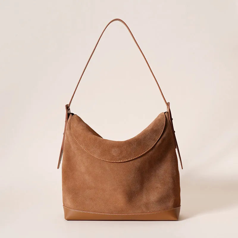 Women's genuine leather shoulder underarm bag in square vertical clamshell design with internal compartments